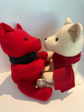 Banana Republic Red and Cream Cashmere Plush Bear Duo with Scarves